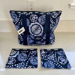 NEW LeSportsac Erika Shoulder Tote Bag With Matching Pouches in “Shibori"